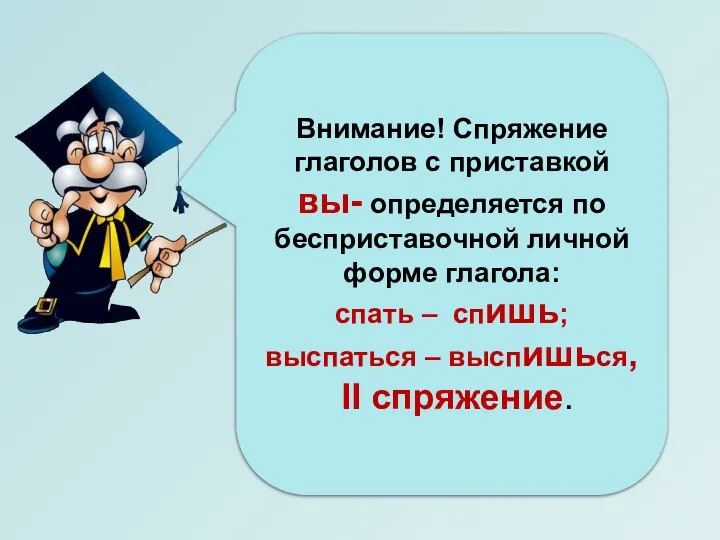 Внимание! Спряжение глаголов с приставкой вы- определяется по бесприставочной личной форме глагола: