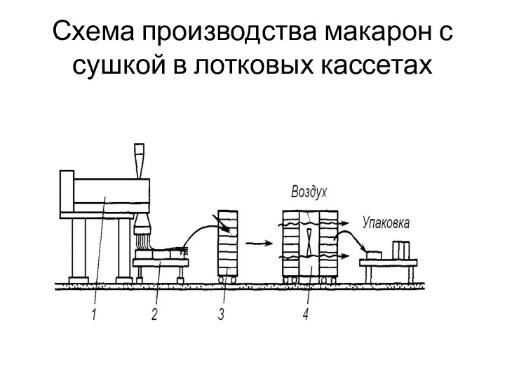 Схема производства макарон с сушкой в лотковых кассетах