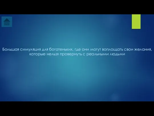 Большая симуляция для богатеньких, где они могут воплощать свои желания, которые нельзя провернуть с реальными людьми