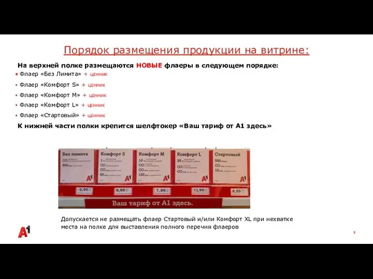 Порядок размещения продукции на витрине: На верхней полке размещаются НОВЫЕ флаеры в