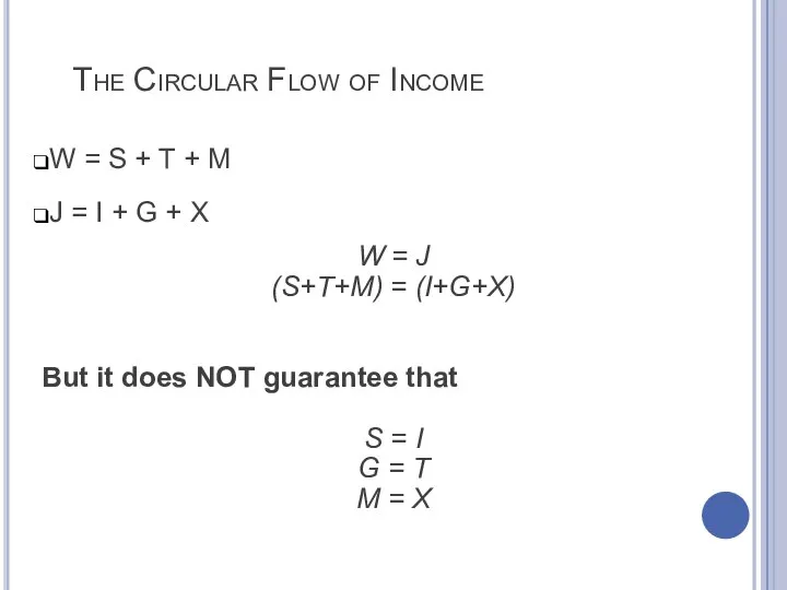 The Circular Flow of Income W = S + T + M