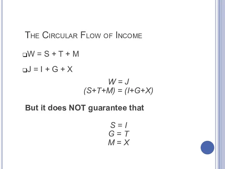 The Circular Flow of Income W = S + T + M