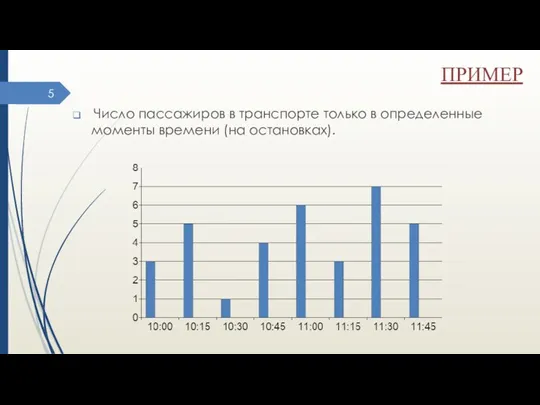 ПРИМЕР Число пассажиров в транспорте только в определенные моменты времени (на остановках).