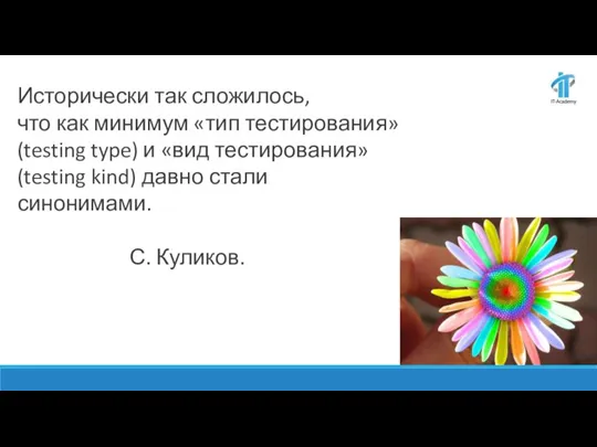 Исторически так сложилось, что как минимум «тип тестирования» (testing type) и «вид