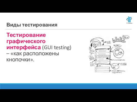 Тестирование графического интерфейса (GUI testing) – «как расположены кнопочки». Виды тестирования