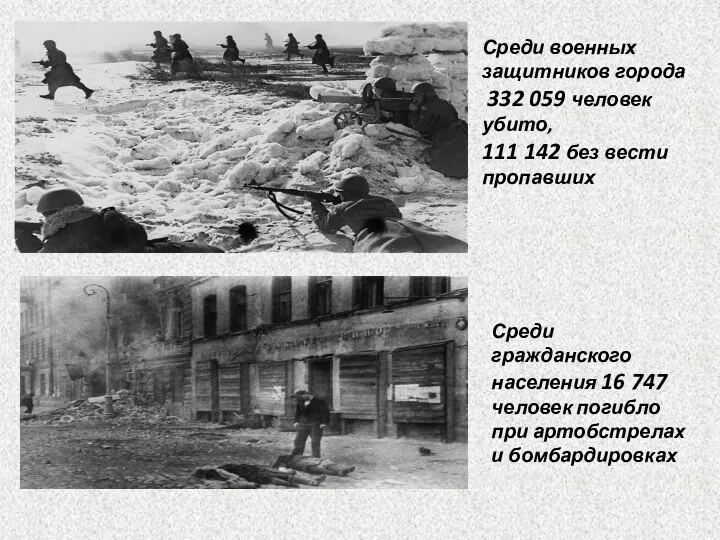 Среди военных защитников города 332 059 человек убито, 111 142 без вести