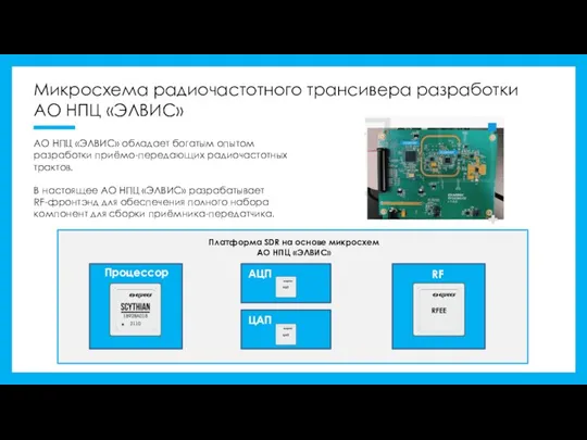 Микросхема радиочастотного трансивера разработки АО НПЦ «ЭЛВИС» АО НПЦ «ЭЛВИС» обладает богатым