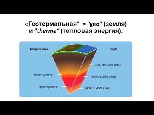 «Геотермальная" = “geo” (земля) и ”therme” (тепловая энергия).