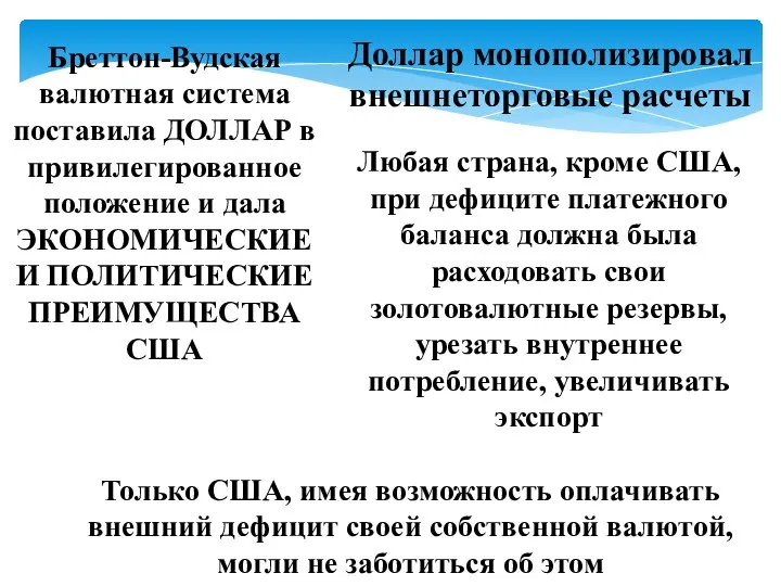 Бреттон-Вудская валютная система поставила ДОЛЛАР в привилегированное положение и дала ЭКОНОМИЧЕСКИЕ И