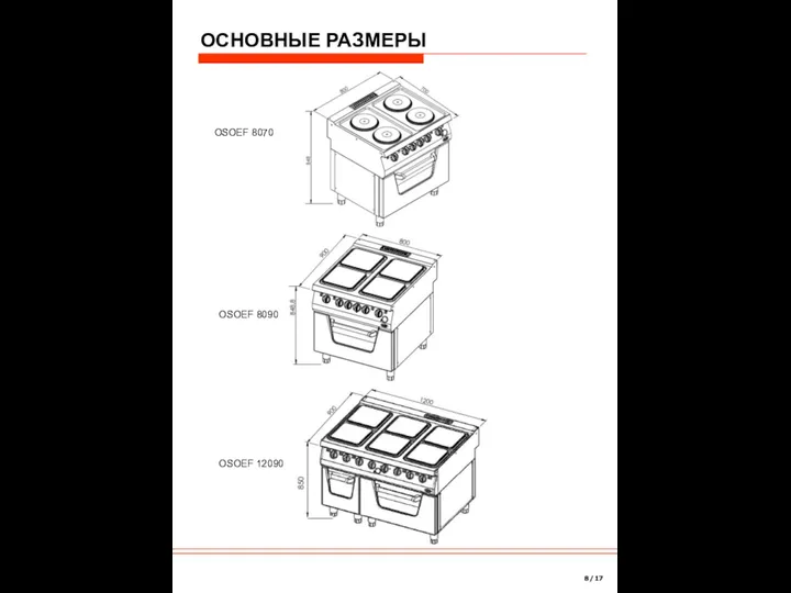 ОСНОВНЫЕ РАЗМЕРЫ 8/17 OSOEF 8070 OSOEF 8090 OSOEF 12090