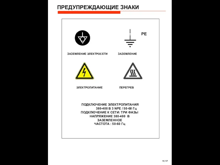 ЗАЗЕМЛЕНИЕ ЭЛЕКТРОСЕТИ PE ЗАЗЕМЛЕНИЕ ПЕРЕГРЕВ ПОДКЛЮЧЕНИЕ ЭЛЕКТРОПИТАНИЯ 380-400 В 3 NPE /