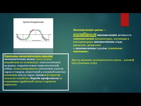 Экономические циклы — колебания экономической активности (экономической конъюнктуры), состоящие в повторяющемся экономическом