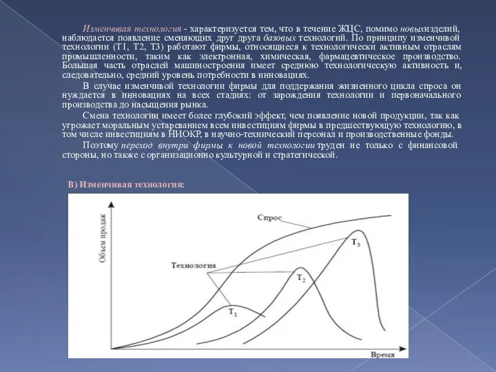 В) Изменчивая технология: Изменчивая технология - характеризуется тем, что в течение ЖЦС,