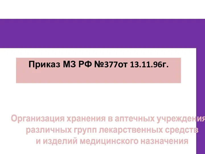 Организация хранения в аптечных учреждениях различных групп лекарственных средств и изделий медицинского