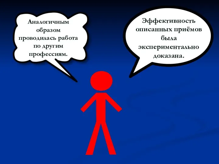 Эффективность описанных приёмов была экспериментально доказана. Аналогичным образом проводилась работа по другим профессиям.