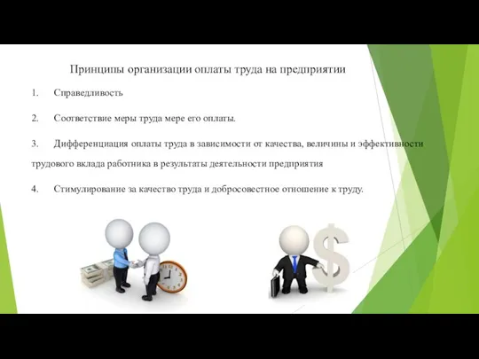 Принципы организации оплаты труда на предприятии 1. Справедливость 2. Соответствие меры труда