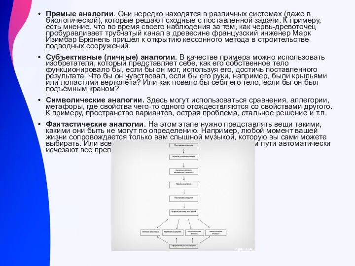 Прямые аналогии. Они нередко находятся в различных системах (даже в биологической), которые