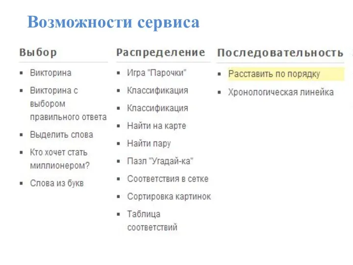 Возможности сервиса