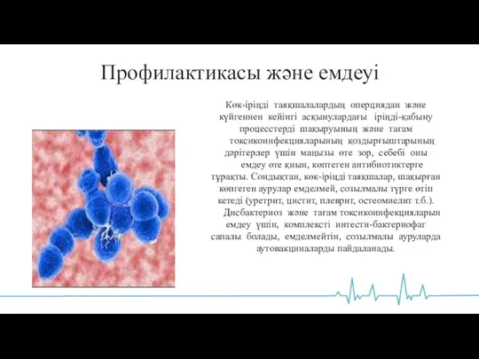 Профилактикасы және емдеуі Көк-іріңді таяқшалалардың оперциядан жəне күйгеннен кейінгі асқынулардағы іріңді-қабыну процесстерді