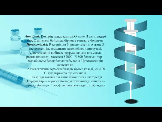 Антигені: Көк ірің таяқшасының О және Н антигендері бар, О антигені бойынша