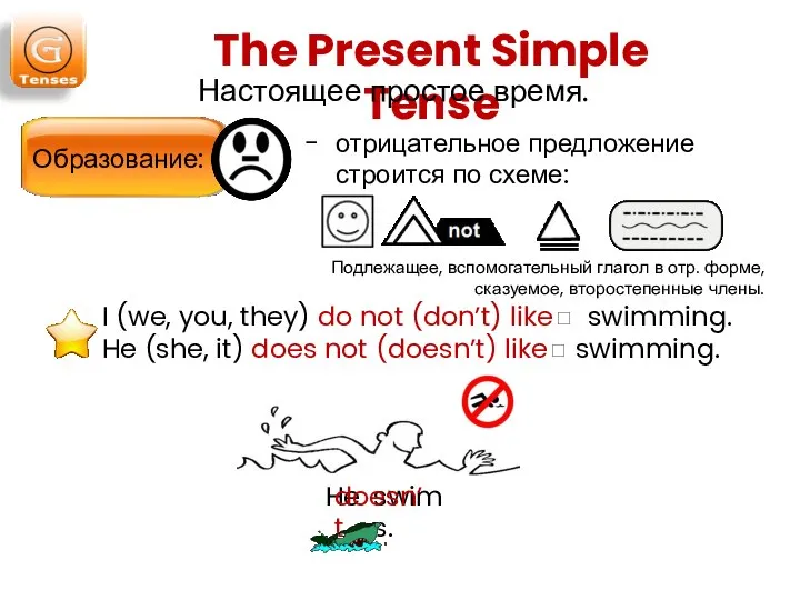 The Present Simple Tense Настоящее простое время. Образование: отрицательное предложение строится по