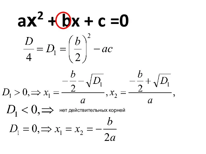 aх2 + bx + c =0 нет действительных корней