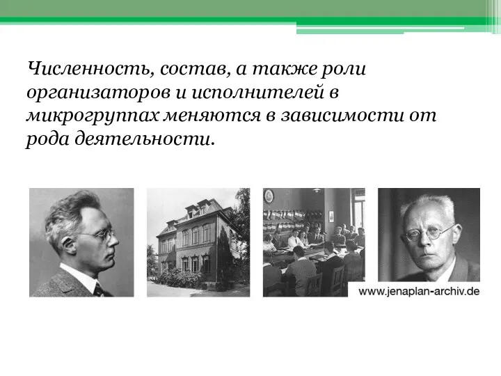 Численность, состав, а также роли организаторов и исполнителей в микрогруппах меняются в зависимости от рода деятельности.