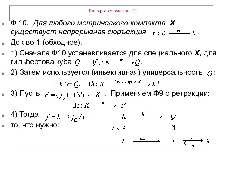 Канторово множество - 11 Ф 10. Для любого метрического компакта X существует