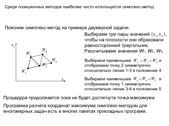 Поясним симплекс-метод на примере двумерной задачи. Процедура продолжается пока не будет достигнута