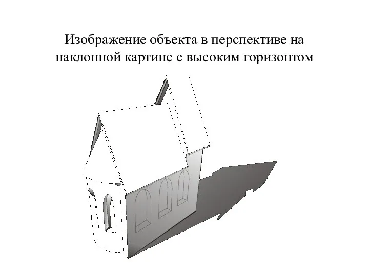 Изображение объекта в перспективе на наклонной картине с высоким горизонтом