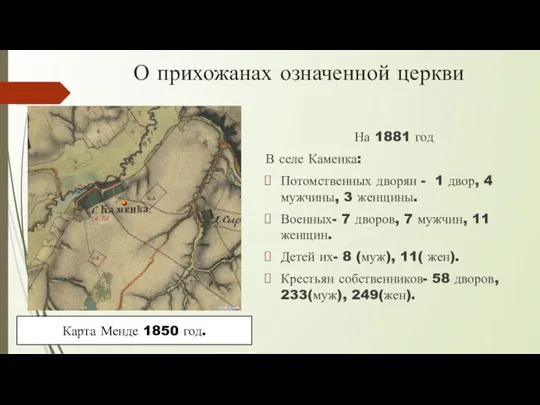 О прихожанах означенной церкви На 1881 год В селе Каменка: Потомственных дворян