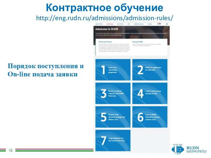 Контрактное обучение http://eng.rudn.ru/admissions/admission-rules/ Порядок поступления и On-line подача заявки