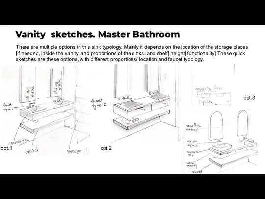 Vanity sketches. Master Bathroom There are multiple options in this sink typology.