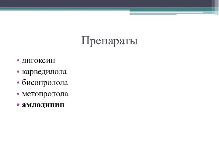 Препараты дигоксин карведилола бисопролола метопролола амлодипин