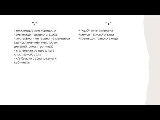 "-" - неосвещаемые коридоры - лестница парадного входа - экстерьер и интерьер