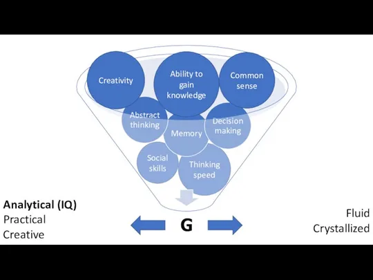 Thinking speed Social skills G Ability to gain knowledge Common sense Creativity