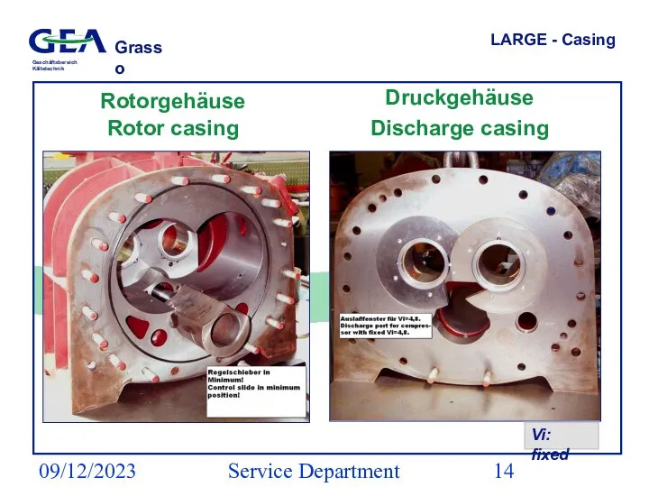 09/12/2023 Service Department (ESS) LARGE - Casing Rotorgehäuse Rotor casing Druckgehäuse Discharge casing Vi: fixed