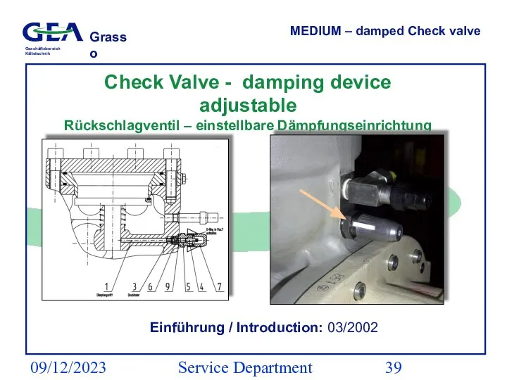 09/12/2023 Service Department (ESS) MEDIUM – damped Check valve Check Valve -