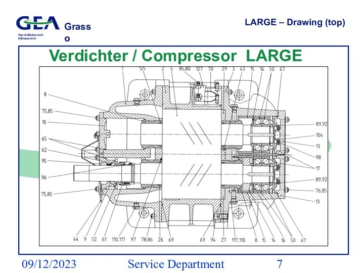 09/12/2023 Service Department (ESS) LARGE – Drawing (top) Verdichter / Compressor LARGE