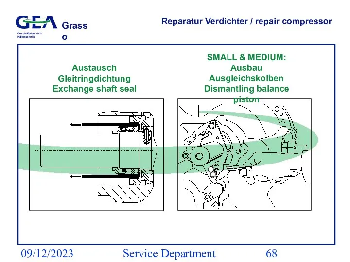 09/12/2023 Service Department (ESS) Reparatur Verdichter / repair compressor Austausch Gleitringdichtung Exchange