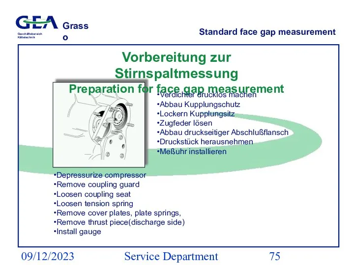 09/12/2023 Service Department (ESS) Standard face gap measurement Vorbereitung zur Stirnspaltmessung Preparation