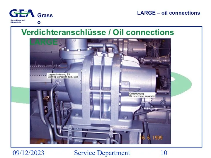 09/12/2023 Service Department (ESS) LARGE – oil connections Verdichteranschlüsse / Oil connections LARGE