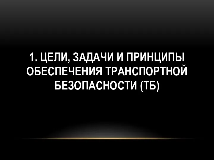 1. ЦЕЛИ, ЗАДАЧИ И ПРИНЦИПЫ ОБЕСПЕЧЕНИЯ ТРАНСПОРТНОЙ БЕЗОПАСНОСТИ (ТБ)