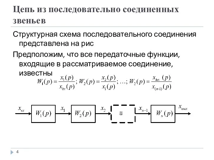 Цепь из последовательно соединенных звеньев Структурная схема последовательного соединения представлена на рис