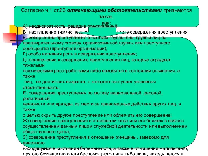 Согласно ч.1 ст.63 отягчающими обстоятельствами признаются такие, как: А) неоднократность, рецидив преступлений;