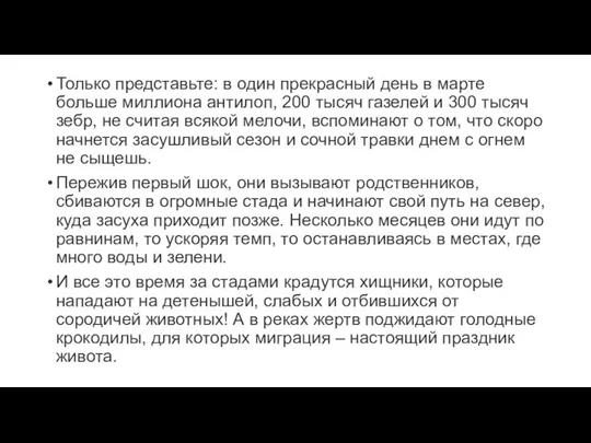 Только представьте: в один прекрасный день в марте больше миллиона антилоп, 200