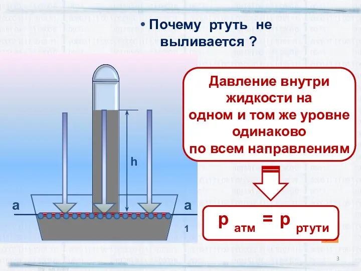 а h а1 Почему ртуть не выливается ? Давление внутри жидкости на