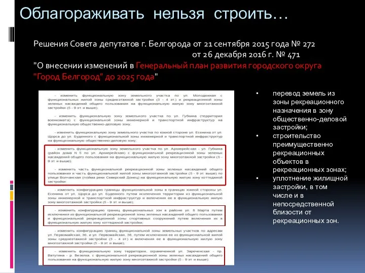 Облагораживать нельзя строить… Решения Совета депутатов г. Белгорода от 21 сентября 2015