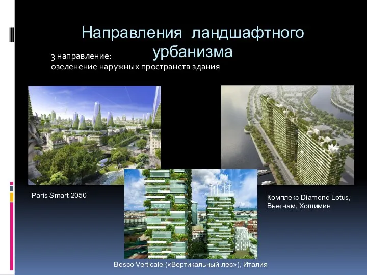 Направления ландшафтного урбанизма 3 направление: озеленение наружных пространств здания Комплекс Diamond Lotus,