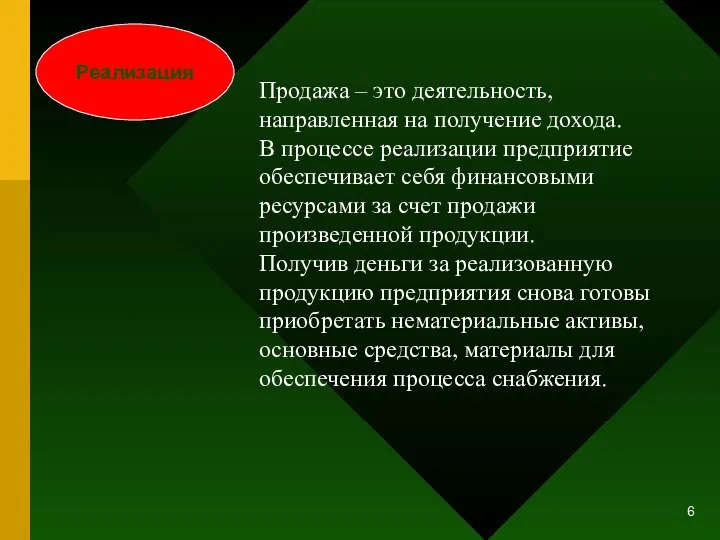 Реализация Продажа – это деятельность, направленная на получение дохода. В процессе реализации